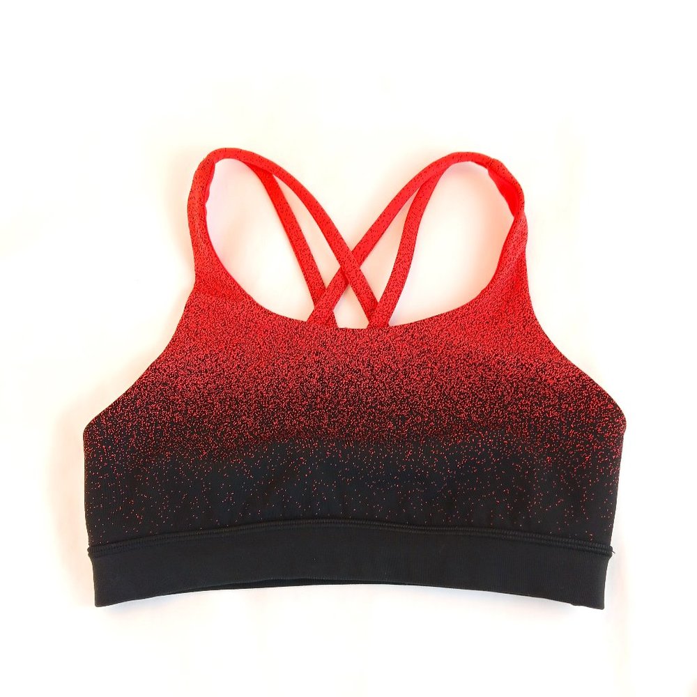 LULULEMON Energy Bra Ombre Speckle Size 4 Stop Jacquard EB Black Red